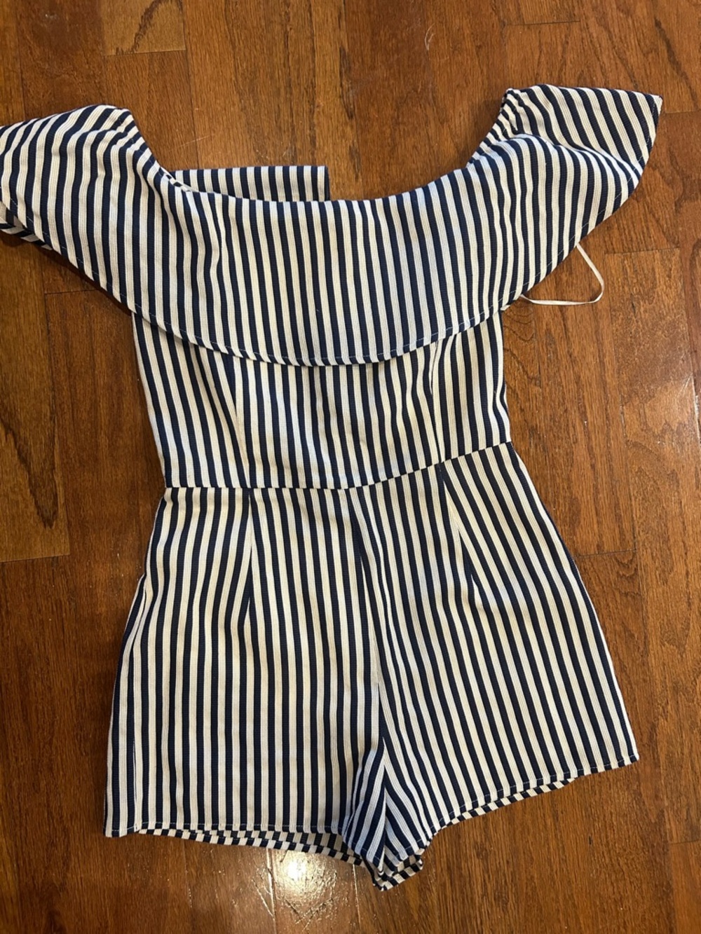 Sugarlips Navy and White Striped Off-Shoulder Romper